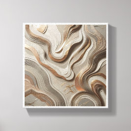 Impressão Em Tela Luxury 3D Sculpted Marble Waves - Elegant Gold and
