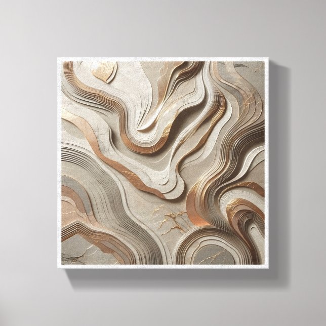 Impressão Em Tela Luxury 3D Sculpted Marble Waves - Elegant Gold and (Frente)