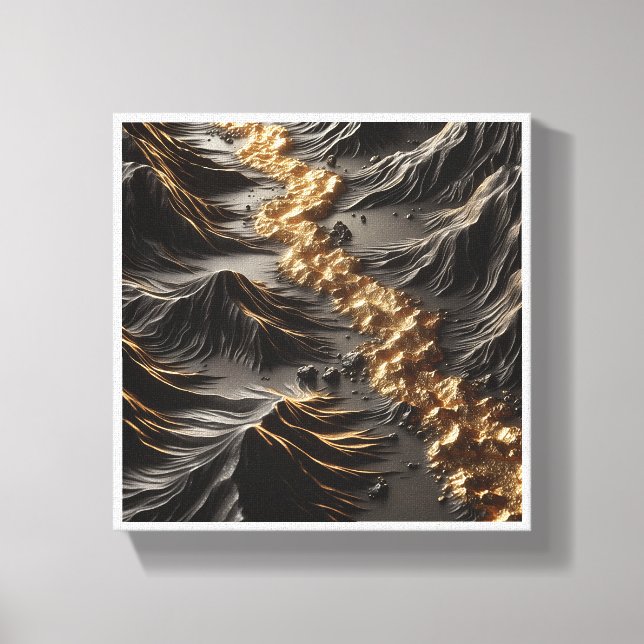 Impressão Em Tela Luxury 3D Topography Abstract - Golden Gold River  (Frente)