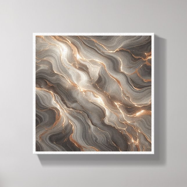 Impressão Em Tela Luxury Glowing Gold Marble Abstract - Radiant Grey (Frente)