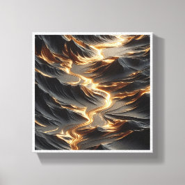 Impressão Em Tela Luxury Golden River Abstract - Modern Dark Mountai