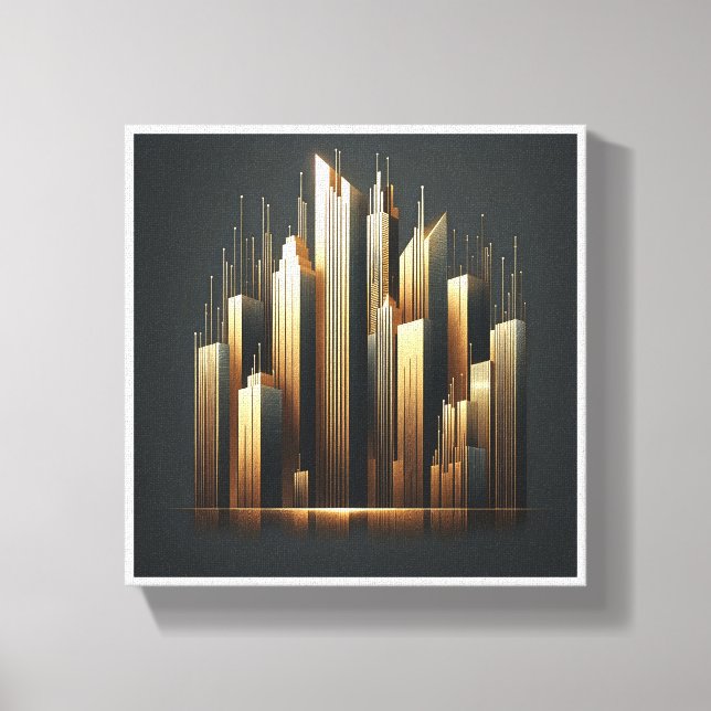 Impressão Em Tela Luxury Golden Skyscrapers Silhouette - Modern Abst (Frente)