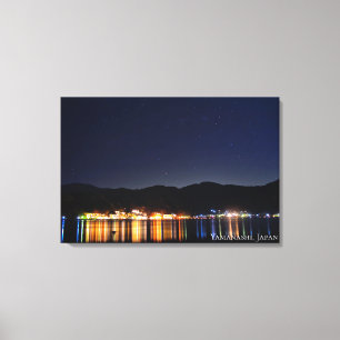 Impressão Em Tela Luz da Cidade à Beira do Lago Céu Noturno Montanha