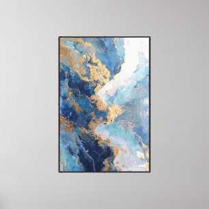 Impressão Em Tela Luz Líquida: Abstrato em Verde-azulado e Dourado