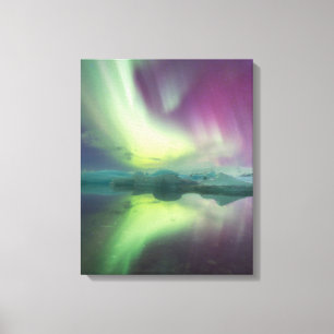 Impressão Em Tela Luzes da Aurora na Lagoa Jokulsarlon, Islândia