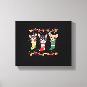 Impressão Em Tela Luzes de Meias de Natal Chihuahua Funny Xmas Dog L