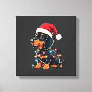Impressão Em Tela Luzes de Natal Dachshund Chapéu de Papai Noel Amor