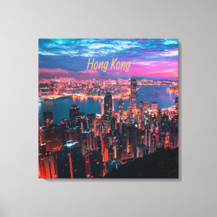 Impressão Em Tela Luzes noturnas do Skyline em Hong Kong