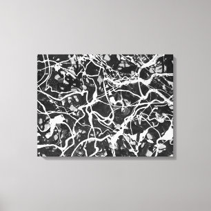Impressão Em Tela LVII PRETO E BRANCO - Pintura de ação - Abstrato-