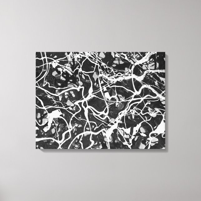 Impressão Em Tela LVII PRETO E BRANCO - Pintura de ação - Abstrato- (Frente)