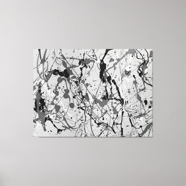 Impressão Em Tela LVIII PRETO E BRANCO - Pintura de ação - Abstrato- (Frente)