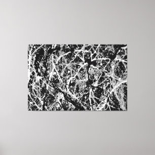 Impressão Em Tela LX PRETO E BRANCO - Pintura de ação - Abstrato-