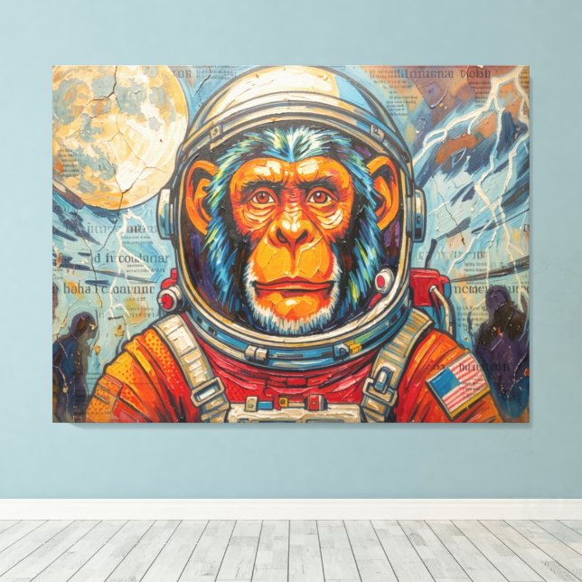 IMPRESSÃO EM TELA MACACO ASTRONAUTA-VOLTANDO PARA CASA (Insitu(piso de madeira))