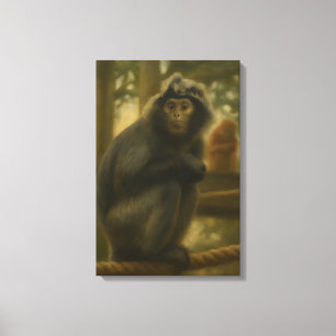 Impressão Em Tela Macaco Contemplativo - Arte Serena Selvagem