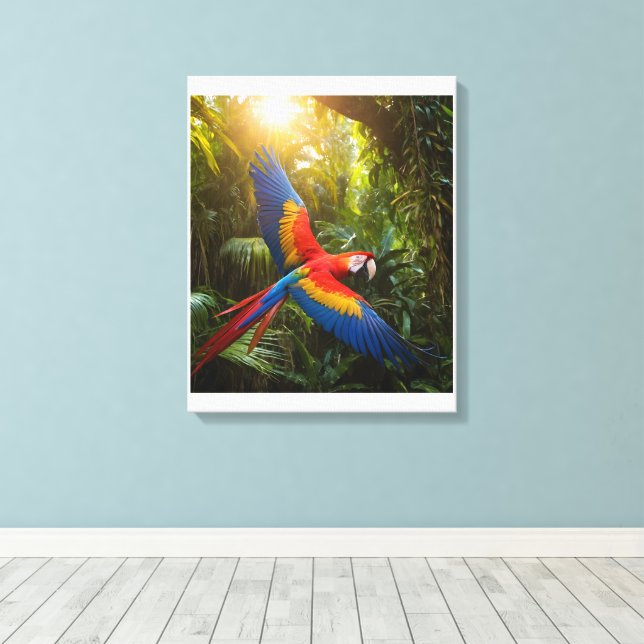 Impressão Em Tela Macaw na Floresta Tropical (Insitu(piso de madeira))