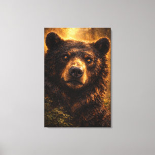 Impressão Em Tela Madeira Dourada Arte de Vida Selvagem de Urso