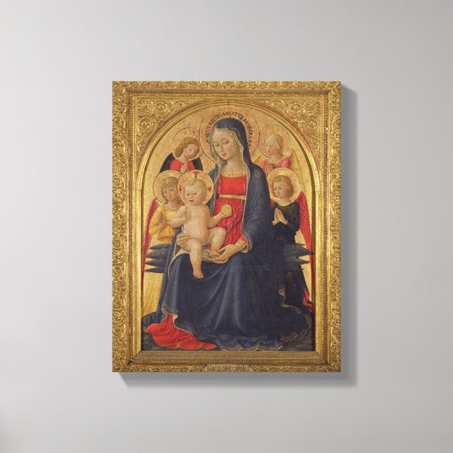 Impressão Em Tela Madonna e Criança com Anjos, c.1467 (óleo no paine (Frente)