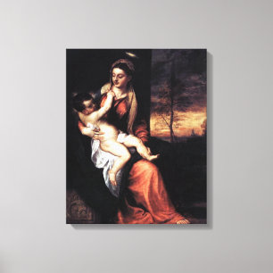Impressão Em Tela Madonna e Criança Em Uma Paisagem À Noite - Titian