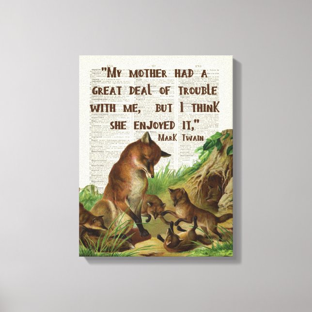 Impressão Em Tela Madre Mark Twain Fox Art Antigos Páginas de Dicion (Frente)