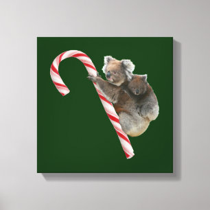 Impressão Em Tela Mãe e Joey Koala Candy Cane no Natal
