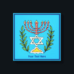 Impressão Em Tela Magen Persa David Menorah<br><div class="desc">Esta imagem foi adaptada de um antigo azulejo judeu persa e apresenta uma menorah com um Magen David (Estrela de David) enquadrado por ramos de oliveira. As imperfeições da imagem original pintada à mão foram preservadas. Adicione seu próprio texto.</div>