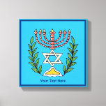 Impressão Em Tela Magen Persa David Menorah<br><div class="desc">Esta imagem foi adaptada de um antigo azulejo judeu persa e apresenta uma menorah com um Magen David (Estrela de David) enquadrado por ramos de oliveira. As imperfeições da imagem original pintada à mão foram preservadas. Adicione seu próprio texto.</div>