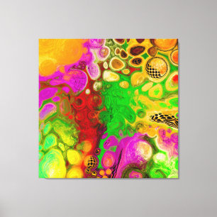 Impressão Em Tela Magenta, Verde limão, abstrato Amarelo preto
