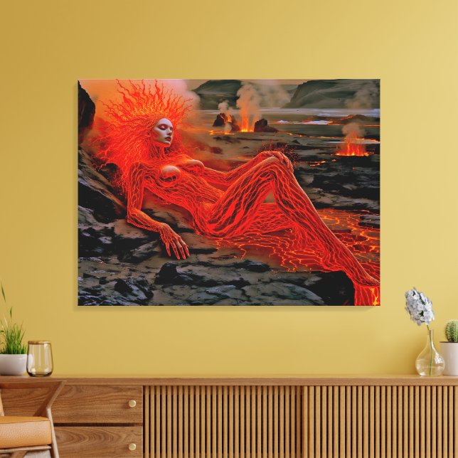 Impressão Em Tela "Magma Dormindo" - Retrato de Mulher Vulcânica (Insitu(Sala de estar))