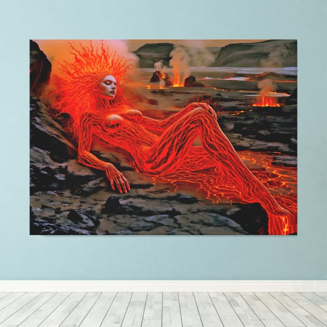 Impressão Em Tela "Magma Dormindo" - Retrato de Mulher Vulcânica (Insitu(piso de madeira))