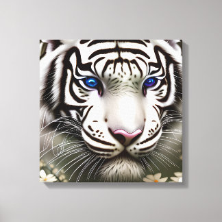 Impressão Em Tela Maiestosa Tigre Branco Azul Arte