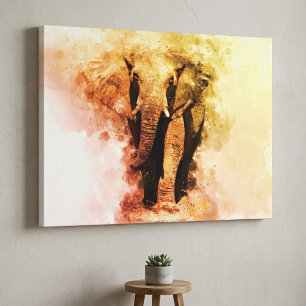 Impressão Em Tela Maiestoso Elefante Africano Andando Aquarela Mascu