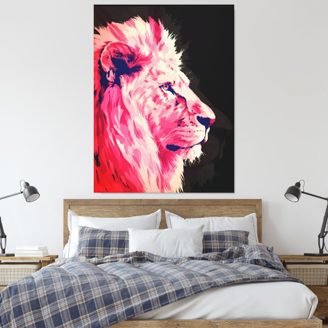 Impressão Em Tela Majestade de Leão Rosa em Tela Preta (Insitu(Quarto))