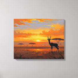 Impressão Em Tela Majestade do Pôr do Sol na Savana – Gazela Abstrat