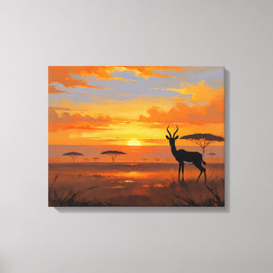 Impressão Em Tela Majestade do Pôr do Sol na Savana – Gazela Abstrat