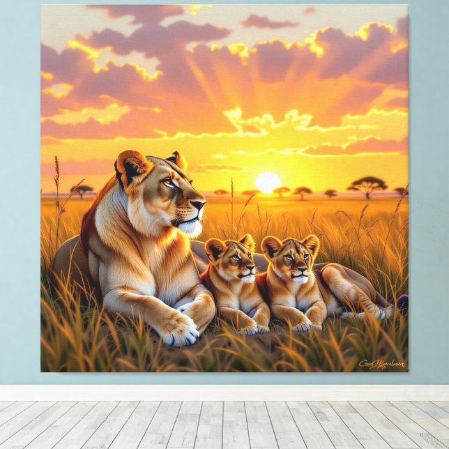 Impressão Em Tela Majestätische Löwenfamilie  (Insitu(piso de madeira))
