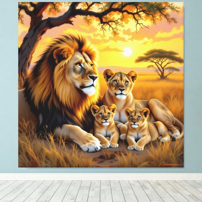 Impressão Em Tela Majestätische Löwenfamilie  (Insitu(piso de madeira))