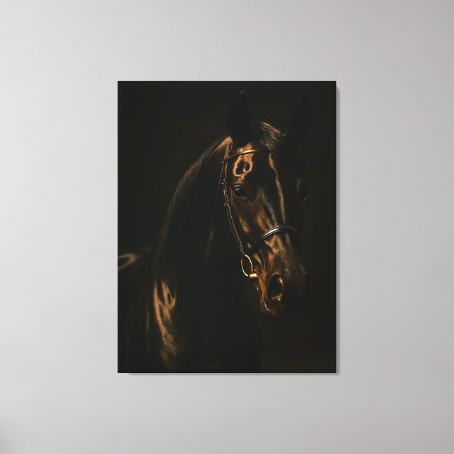 Impressão Em Tela Majestätischer Fuchsbrauner Hengst im Dunkeln (Frente)
