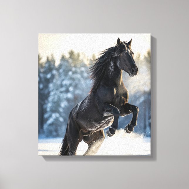 Impressão Em Tela Majestic Black Stallion in Winter Snow  (Frente)