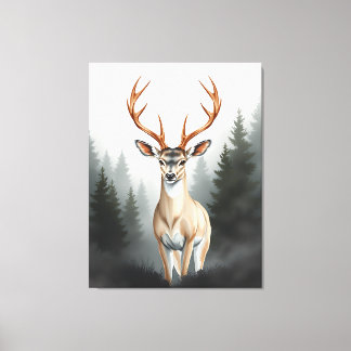 Impressão Em Tela Majestic Deer in Misty Forest – Tranquil Wildlife 