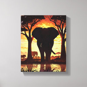Impressão Em Tela Majestic Elephant at Sunset in the African Savanna