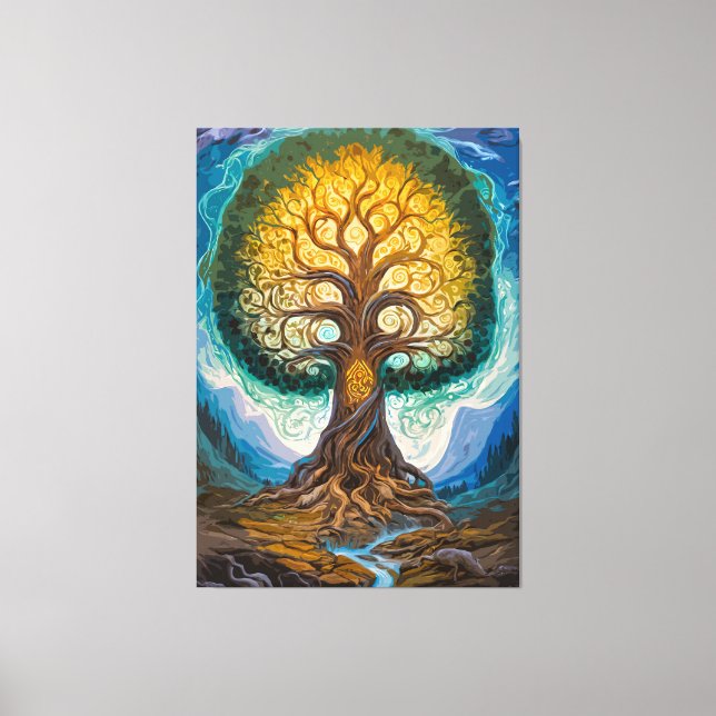 Impressão Em Tela Majestic Glowing Yggdrasil Tree Fantasy Art (Frente)
