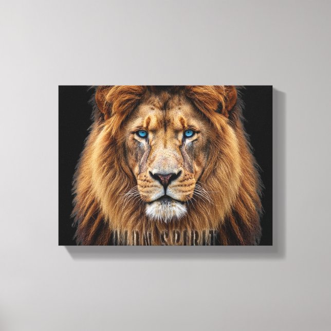 Impressão Em Tela Majestic Lion Face with Blue Eyes | Wildlife Anima (Frente)