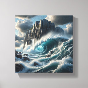 Impressão Em Tela Majestosas ondas de oceano turquesa se chocando co