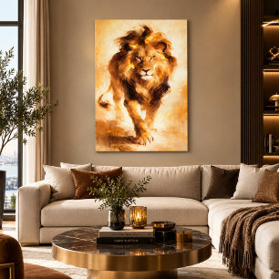 Impressão Em Tela Majestoso Leão Dourado Pintura Abstrata Arte de Lu