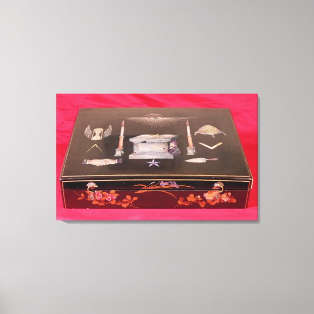 Impressão Em Tela Mala de madeira pequena, com símbolos de Freemason (Frente)