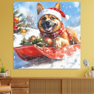 Impressão Em Tela Malinois Belga em Trenó Let it Snow Natal