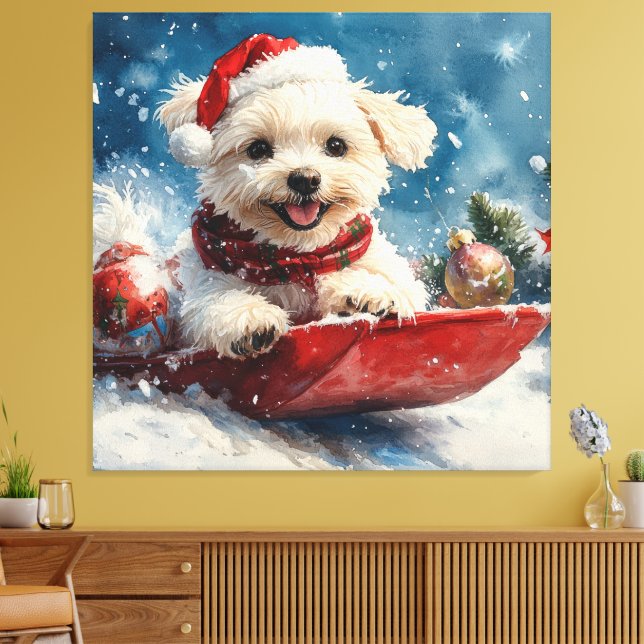 Impressão Em Tela Maltês Cachorro com Sledge Deixe-o nevar no Natal (Insitu(Sala de estar))