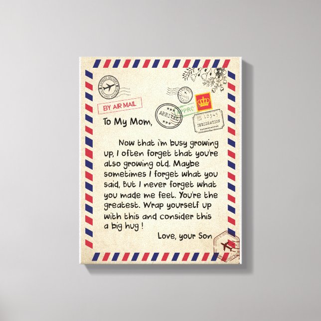 Impressão Em Tela Mamãe Gifts | Carta À Minha Mãe Amor Do Filho (Frente)