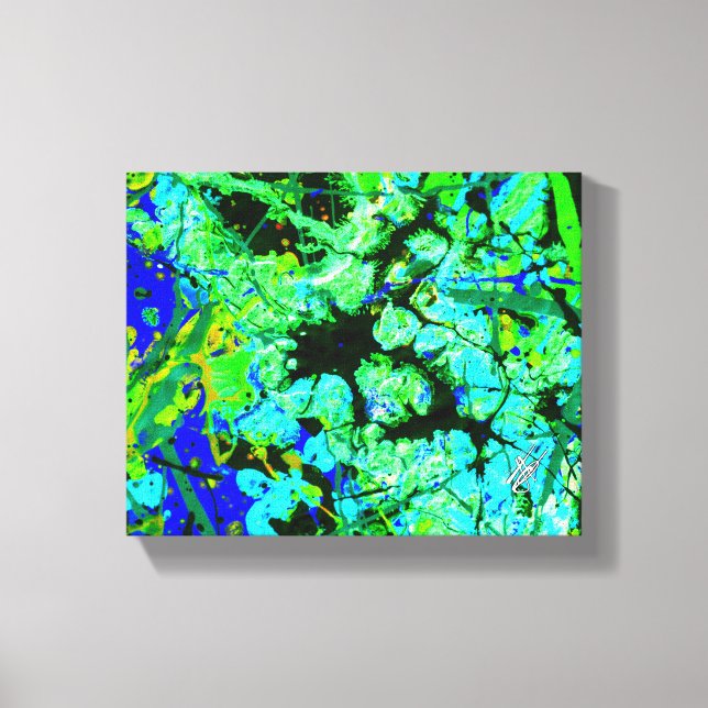 Impressão Em Tela Mancha Abstrata Verde Azul da Gestação (Frente)