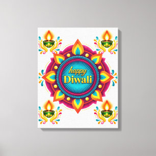 Impressão Em Tela Mandala Colorido de Diwali com Diyas Tradicionais